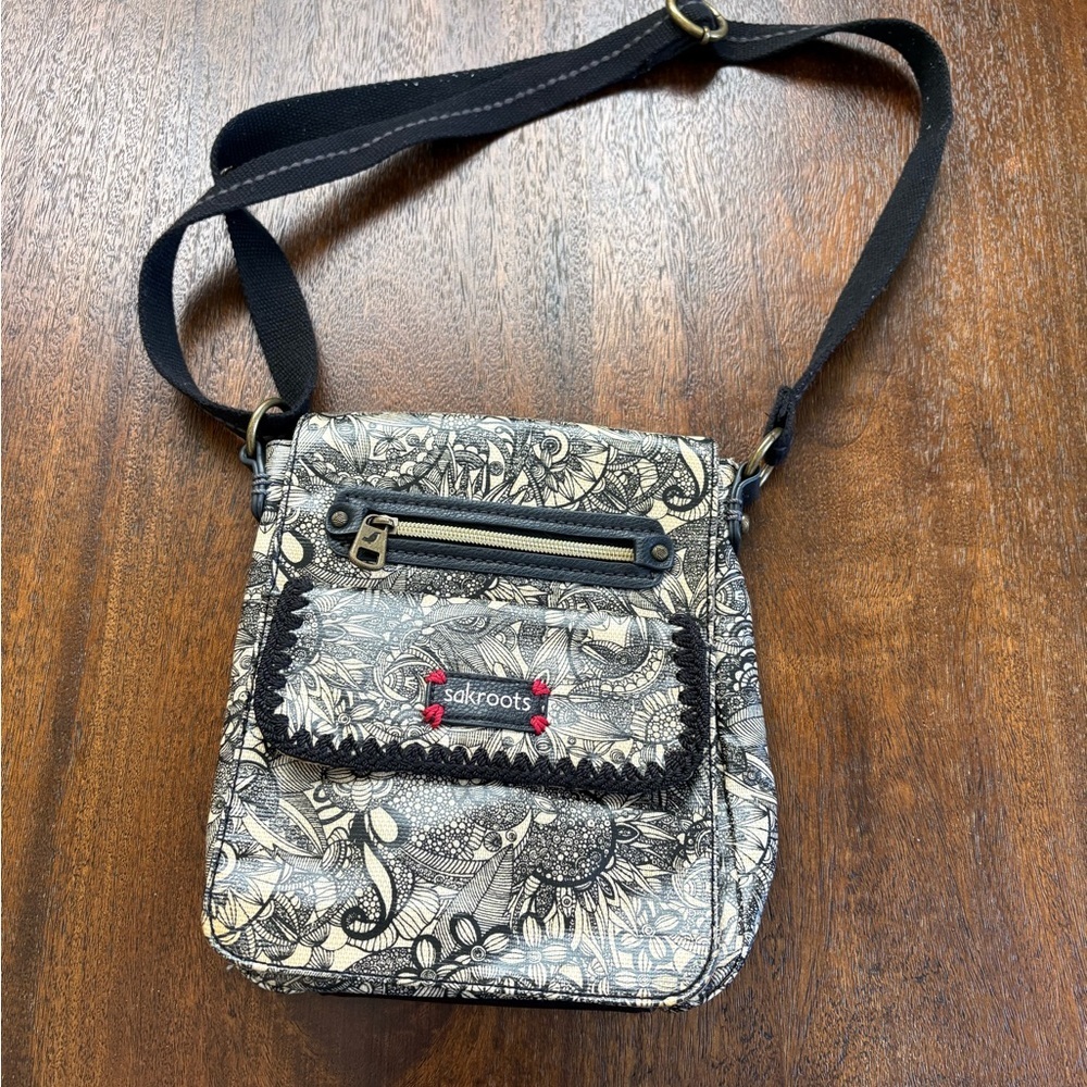 Sakroots Artist Circle Peace Coated Canvas Small Flap Messenger Crossbody Bag